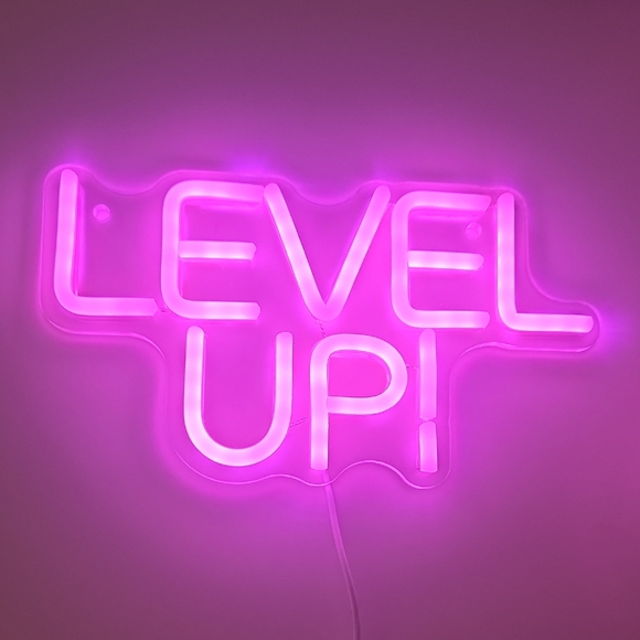 Pink 'Level Up!' Neon Wall Sign - Picture 1 of 3